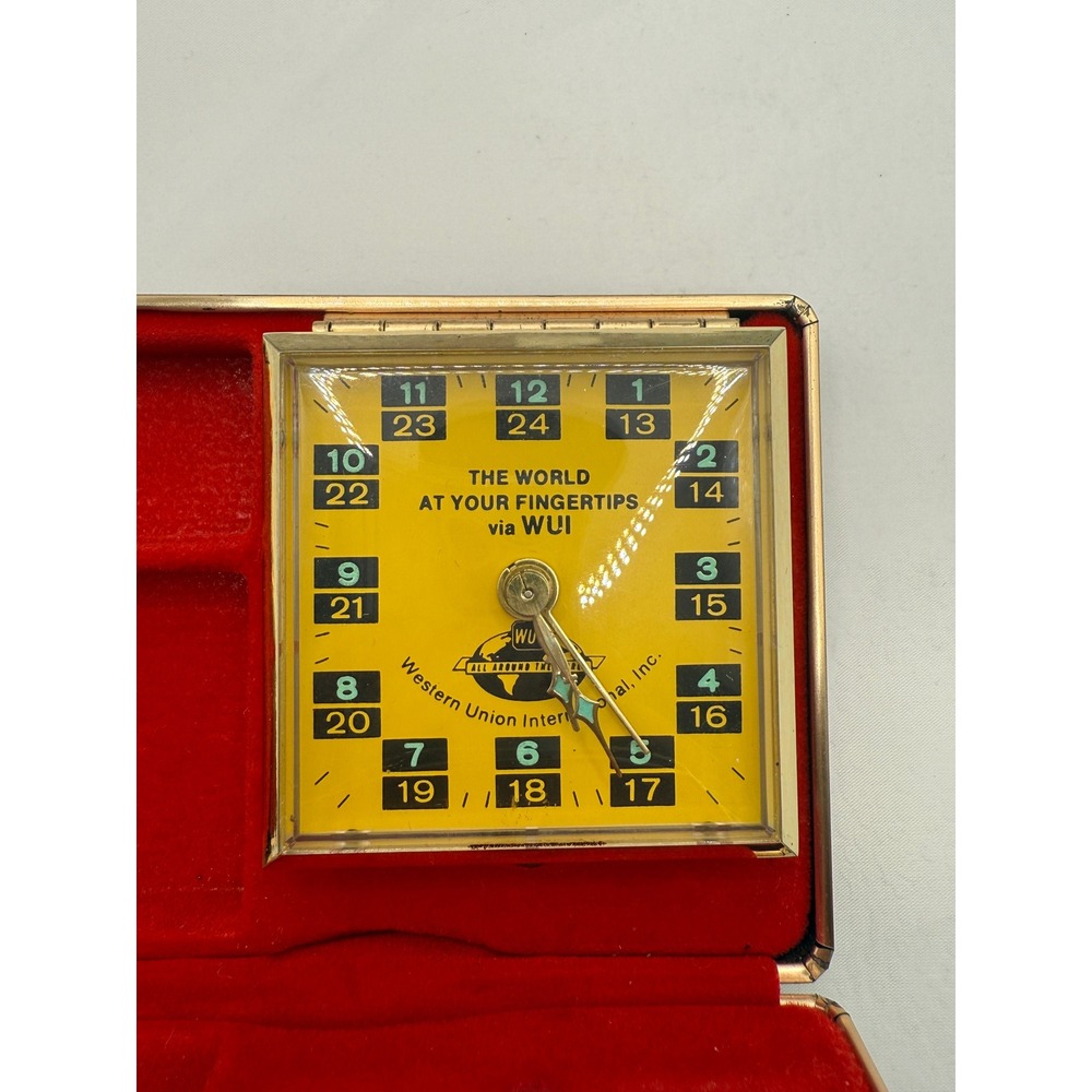 Vintage Western Union WUI Travel Alarm Clock Folding Case‎ Desk Decor